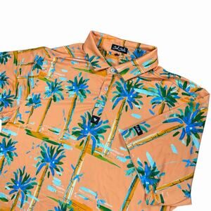 Bad Birdie Polo Men’s XL Orange Palm Tree Golf Stretch Performance Short Sleeve